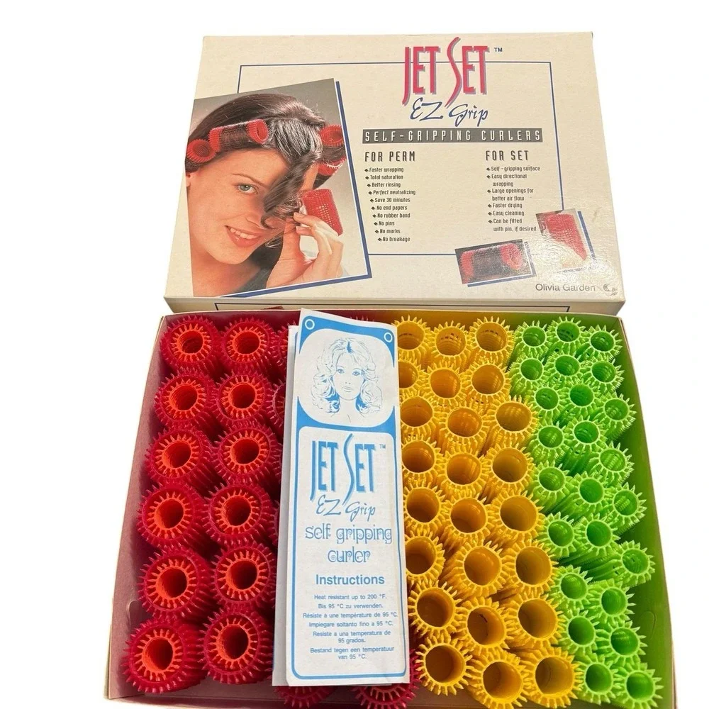 Vintage Olivia Garden Jet Set EZ Grip Self Gripping Hair Curlers 96 Pc Set Europ